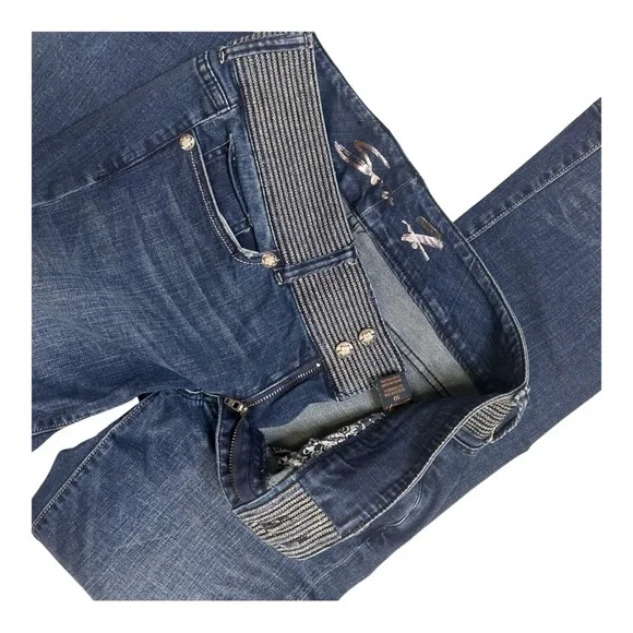 Seven7 Dark Wash Jeans Relaxed Fit Silver Ribbed Waistband High Waist Pants - Picture 4 of 6